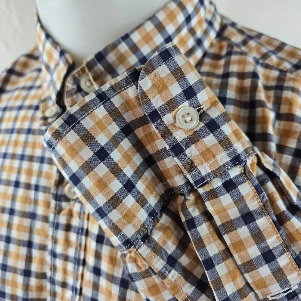 J Crew Shirt Mens Large White Yellow Button Down Slim Fit Plaid Casual Preppy